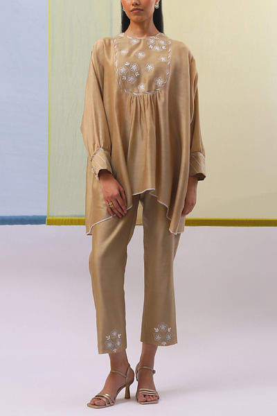 Beige floral embroidery co-ords