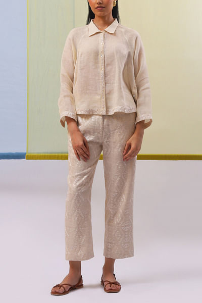 Beige floral embroidery co-ords
