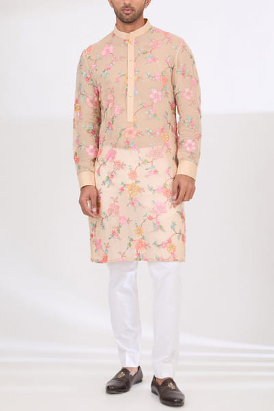Beige floral embroidery kurta set