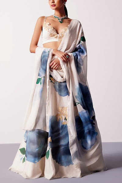 Beige floral hand paint lehenga set