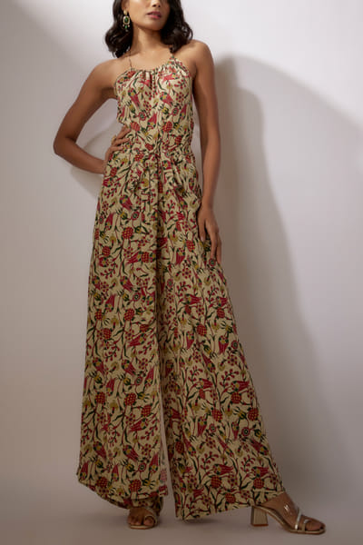 Beige floral printed jumpsuit