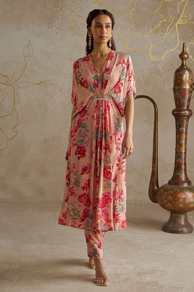 Beige floral printed kurta set