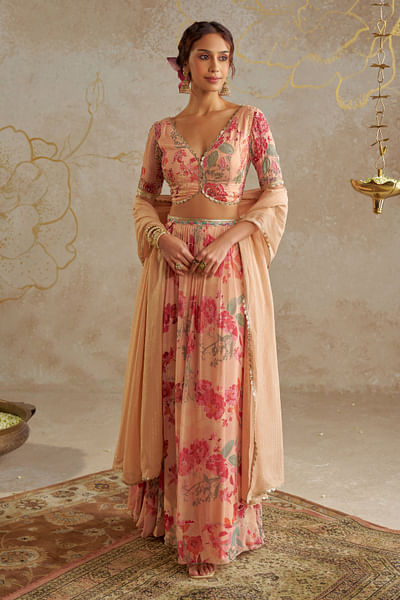 Beige floral printed lehenga set