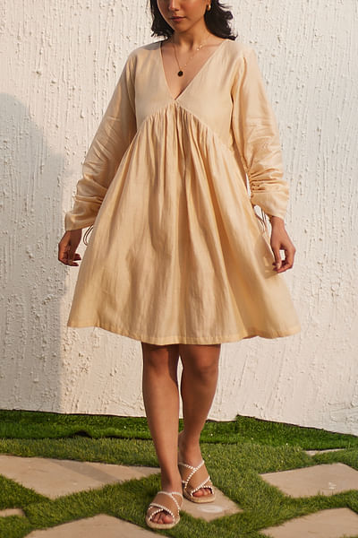Beige gathered cotton Silk dress
