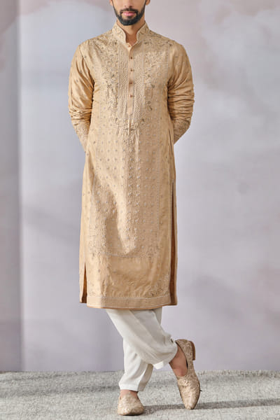 Beige geometric embroidery kurta set