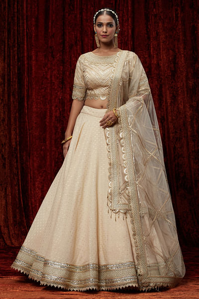 Beige gota embroidered lehenga set