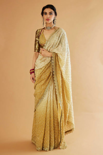 Beige ombre shade sari