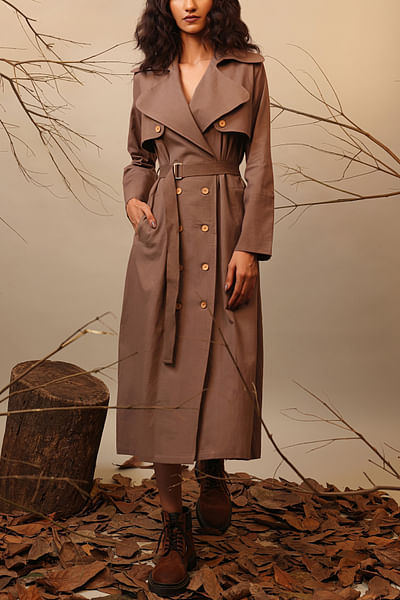 Beige overlap trench dress