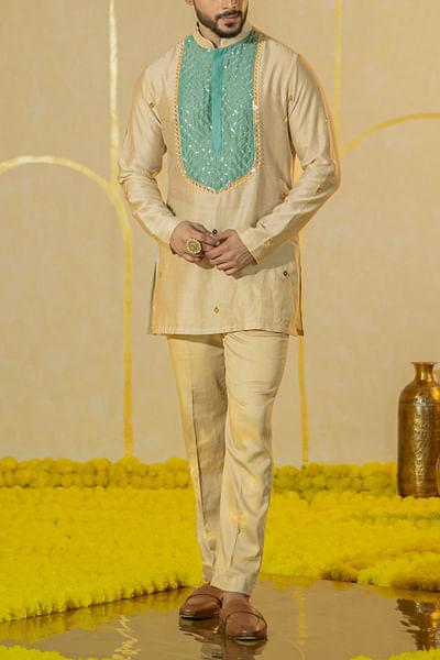 Beige patchwork kurta set