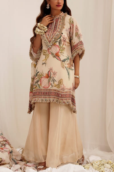 Beige printed kaftan set