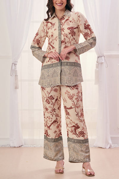 Beige safari printed kurta set