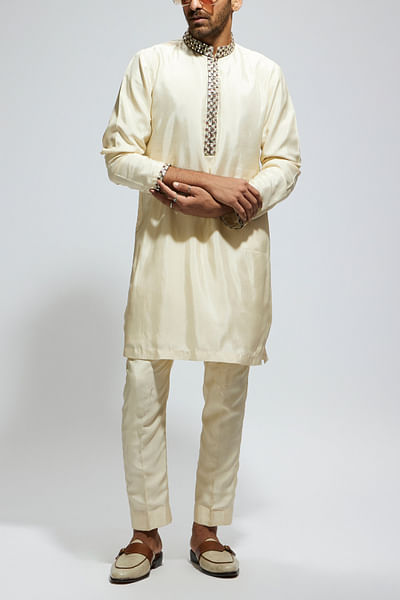 Beige silk kurta set