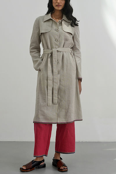 Beige stitch detail trench coat