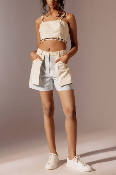 Advait Beige tie-up crop top AVTMAR24D101