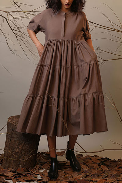 Beige tiered cotton dress