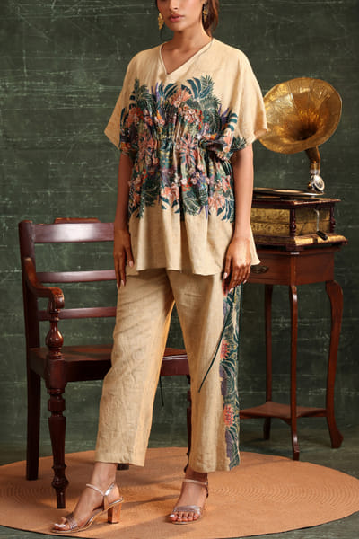 Soup by Sougat Paul Beige tropical print co-ords SSPAUG2428