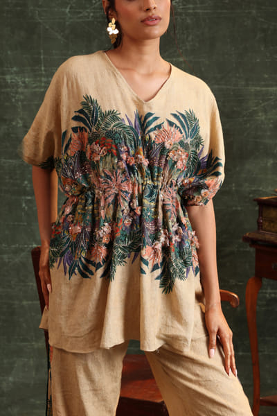 Soup by Sougat Paul Beige tropical print co-ords SSPAUG2428