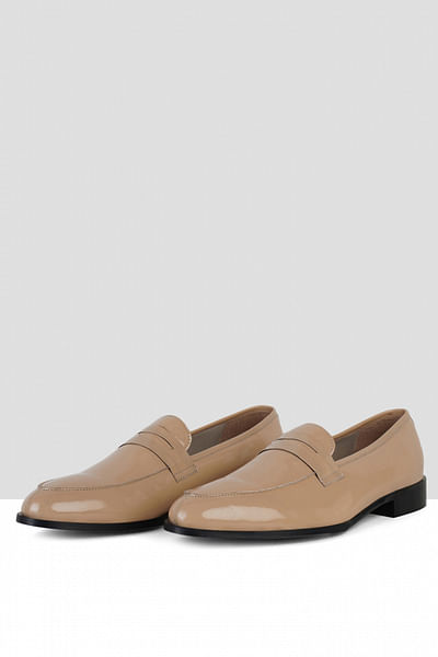 Beige vegan leather penny loafers