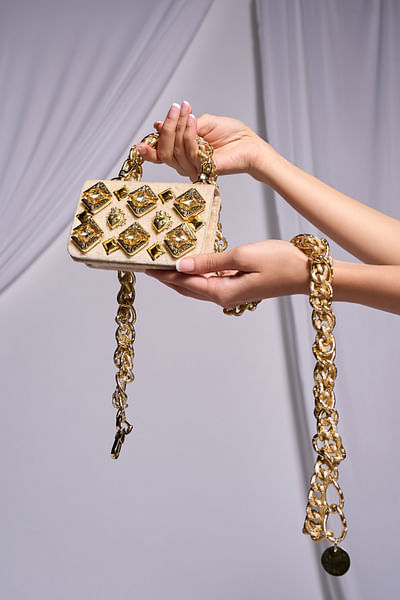 Beige velvet waist belt bag