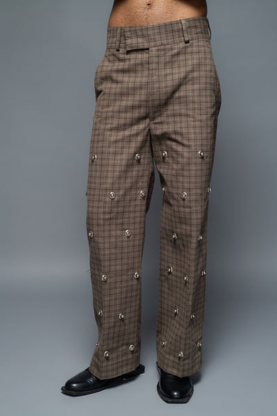 Biscuit metallic accents trouser