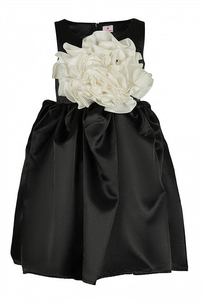 Black 3D floral ruffle detail dress