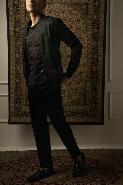 Jigar & Nikita Black abstract printed jacket set BINAPR2418