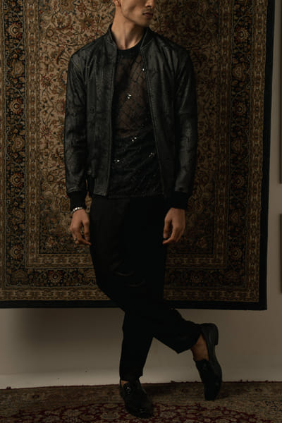 Jigar & Nikita Black abstract printed jacket set BINAPR2418