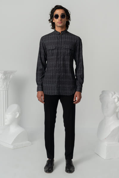 Varun Chakkilam Black abstract texture printed shirt VARFEB25D116917