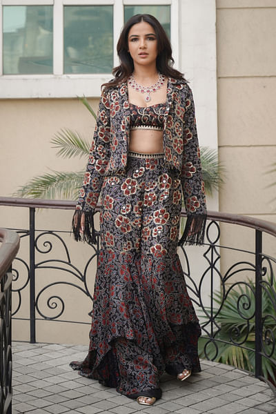 Black ajrakh print sharara set