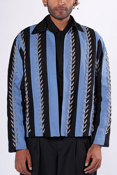 Black and blue stripe embellished jacket