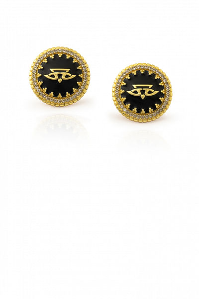 Black and gold enamelled stud earrings