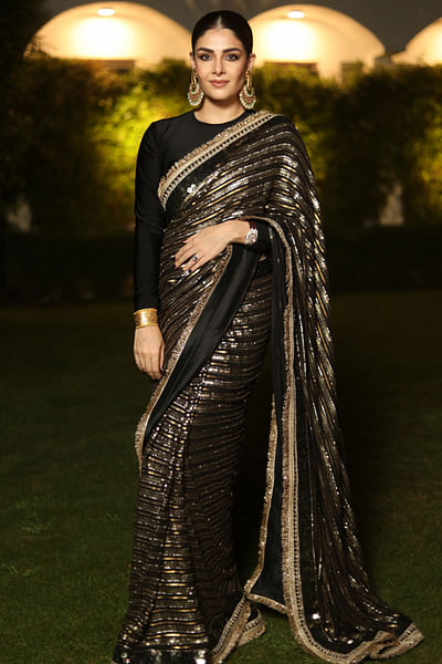 Black and gold sequin embroidery sari set