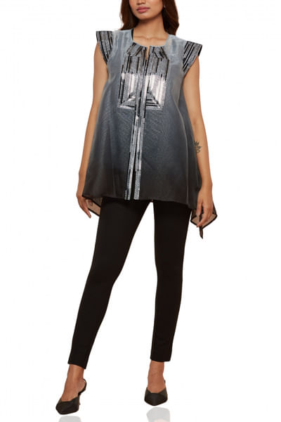 Black and grey ombre metallic detail top