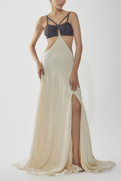 Black and off-white cutout gown