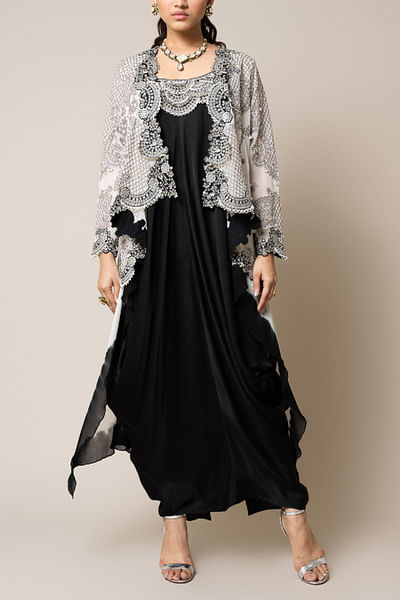 Black and off-white embroidered jacket set