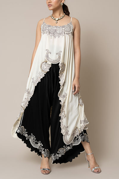 Black and off-white embroidered top and pants