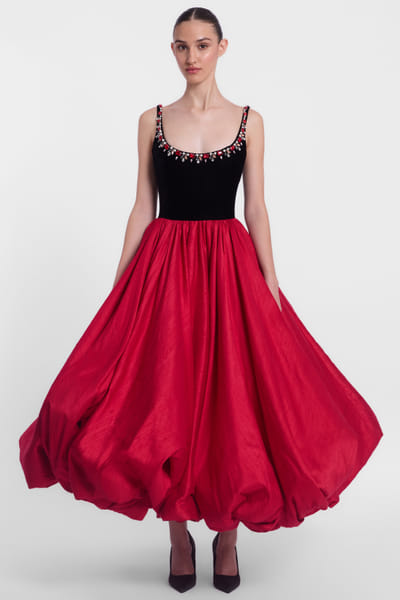 Black and raspberry red embellished dress