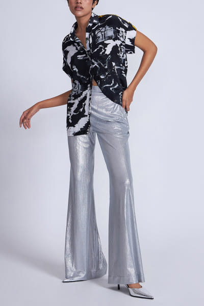 Advait Black and silver artsy print oversized co-ords AVTFEB24D311