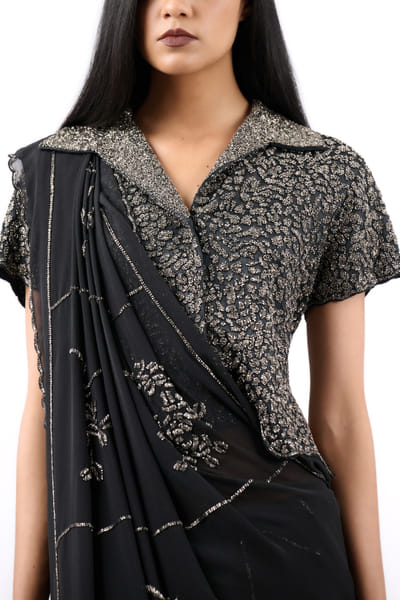 Black and silver CV satin embroidered jacket