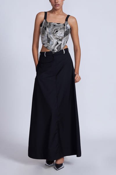 Advait Black and silver embroidered corset and skirt AVTFEB24D323