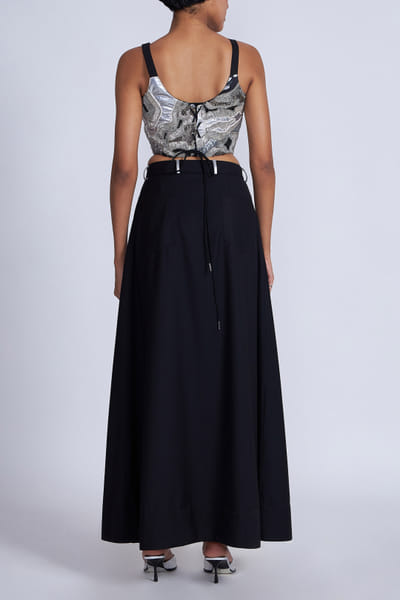 Advait Black and silver embroidered corset and skirt AVTFEB24D323