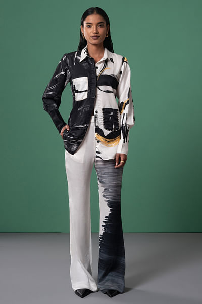 Black and white abstract print trousers