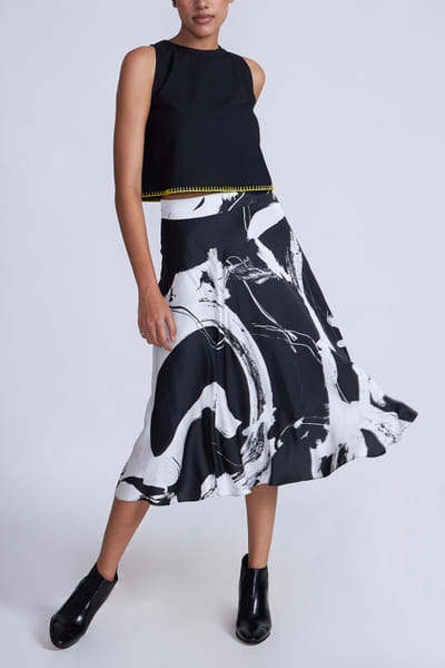 Advait Black and white artsy print skirt set AVTFEB24D319