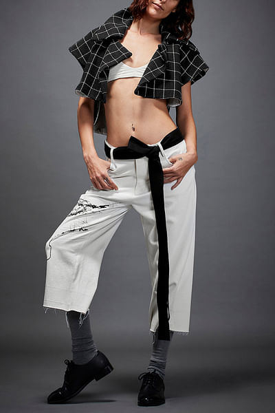 Black and white check crop jacket