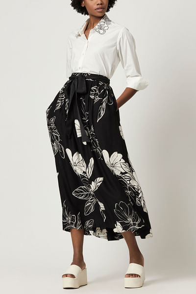 Black and white floral printed skirt set