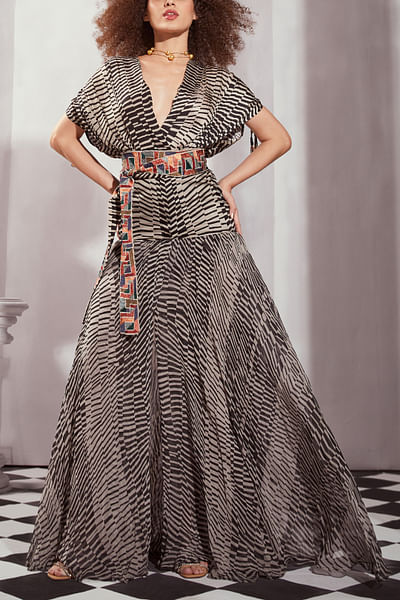Black and white geometric printed maxi dress