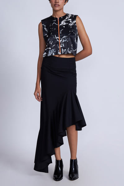 Advait Black and white printed top and ruffled skirt AVTFEB24D320