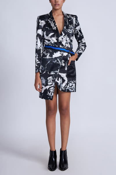 Advait Black asymmetric printed blazer dress AVTJAN24D208