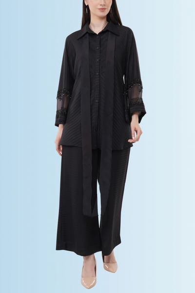 Black bead and crystal embellished co-ords