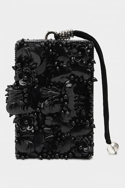 Black bead embellished clutch
